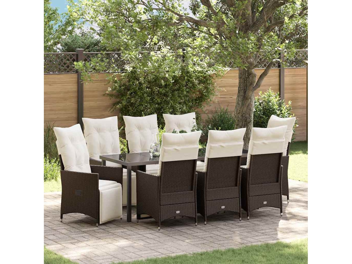 Vidaxl Conjunto De Jantar Para Jardim 9 Unid. Castanho Vime Pe