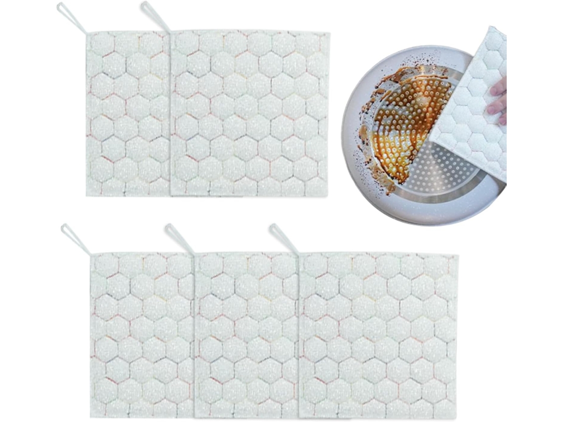Conjunto De 5 Panos De Prato Com Raspador De Arame Dupla Face
