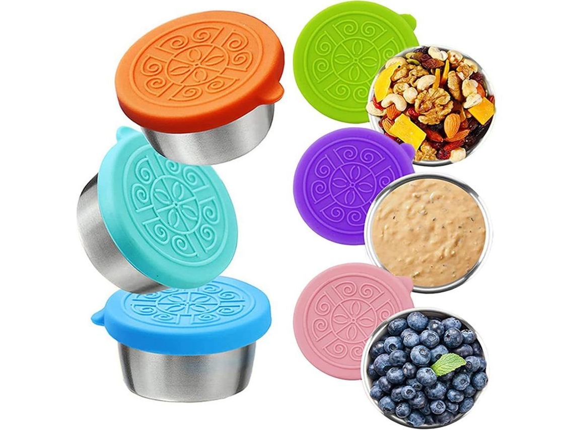 Nova Line kit de 6 Potes de Molho para Salada: Recicláveis de Aço Inoxidável com Tampas, para Piqueniques e Viagens