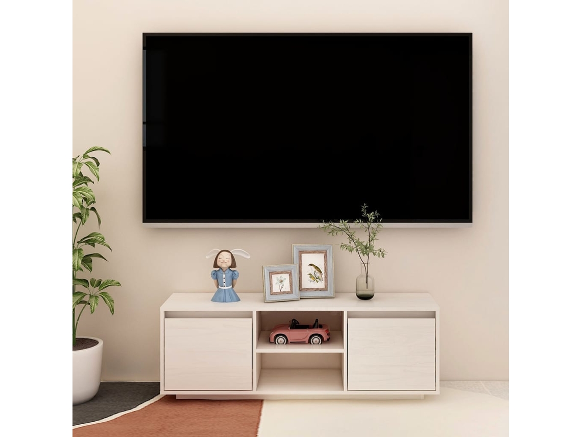 Vidaxl Móvel De Tv 110x30x40 Cm Madeira De Pinho Maciça Branco