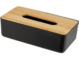 Porta-lenços - Para Lenços Cosméticos Ou De Papel - Tampa De Bambu - 24 X 7,5 X 12,7 Cm, Preto/natural