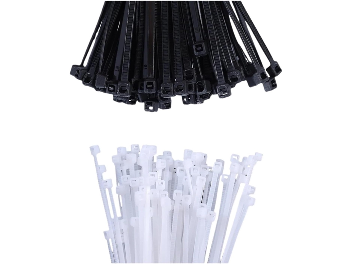 100 Abraçadeiras De Nylon Ajustáveis Com Travamento Automático E Anéis Fixação Reutilizáveis Pretas, 1, 9x 120mm