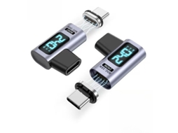 Adaptador Magnético Usb C 240w 24pin, Com Visor Led De Tensão/corrente E Vídeo 8k 60hz Para Iphone, Steam Deck, Rog Ally Prata Hexinyigjly