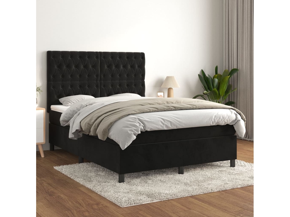 Cama Vidaxl com Molas/colchão 140x190 Cm Veludo Castanho