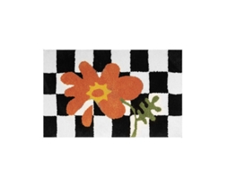 VYLARA Tapete Xadrez Antiderrapante 40x60cm Com Flor Laranja Para Banheiro E Cozinha