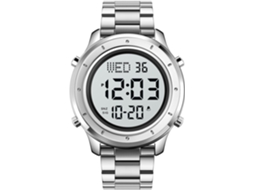 Lurelia Relógio Digital Masculino, Visor Digital, Led, Cronómetro, Alarme, Data/calendário, 12/24h, Duplo Fuso/mostrador, Aço Inoxidável, Couro, Preto