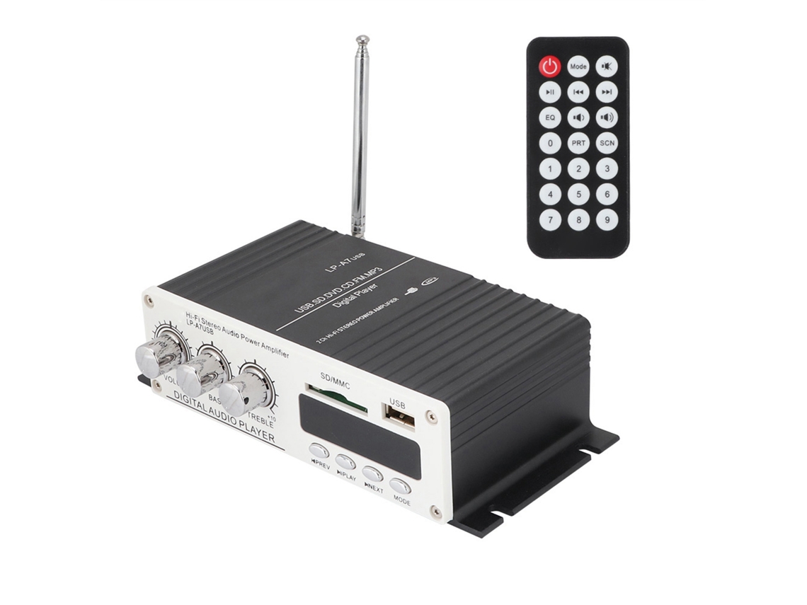 Amplificador De Áudio Digital Bluetooth A7 Com Rádio Fm, Controle Remoto, Usb E Mp3.
