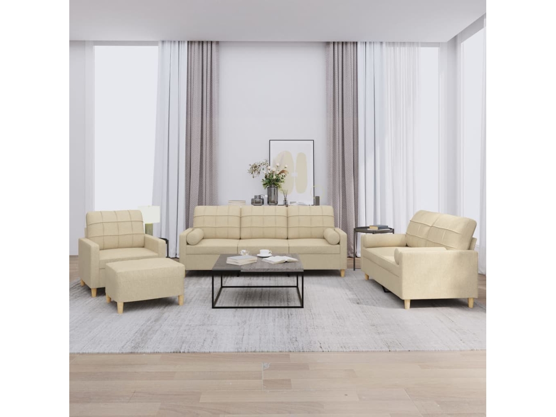 Vidaxl 4 Pcs Conjunto De Sofás Com Almofadas Tecido Cor Creme