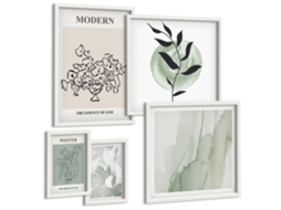 Pinturas Murais Modernas Pôsteres Minimalistas De Plantas Moldura Branca Quadros Para O Escritório Espelharte (conjunto De 5 Imagens)
