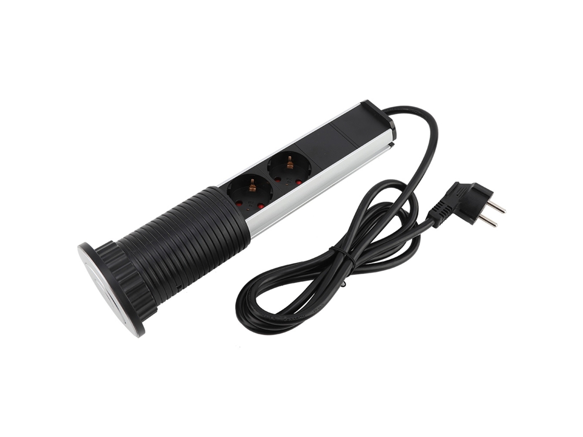 Tampo de mesa retrátil (3 pinos com USB, padrão europeu, voltagem de 250 V)