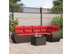 Vidaxl Conjunto De Sofá De Jardim Com 6 Peças E Almofadas Em Rattan Sintético Marrom