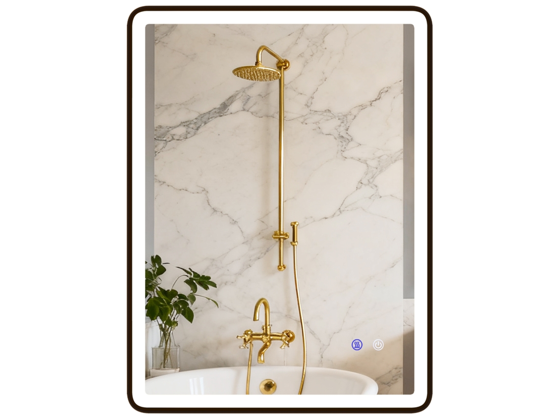 Espelho de Banheiro Led Espelho de Maquiagem Dimmerável Antiembaça com Iluminação Moldura Preta 80x60cm Ge