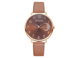 Relógio de quartzo feminino Hengrongshen com mostrador com padrão lunar e pulseira de PU, marrom