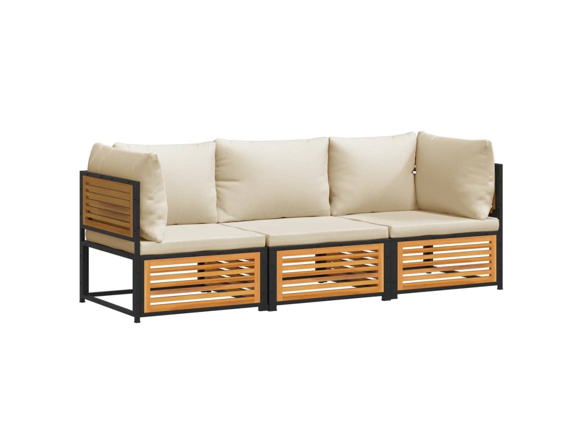 Maison Exclusive - 3 Pcs Conjunto De Sofás De Jardim Com Almofadões Acácia Maciça