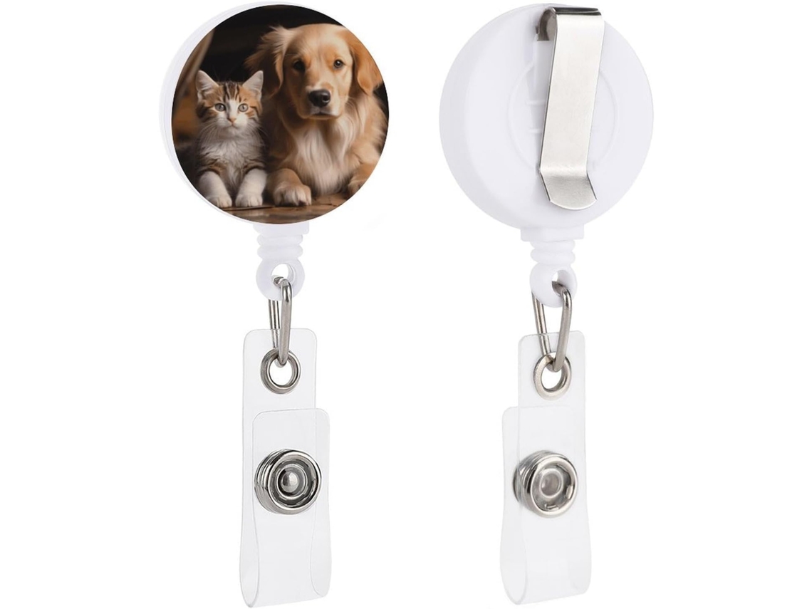 Porta Crachá Retrátil Cães E Gatos, Resistente, Redondo E Com Clipe, Feito De Plástico Leve, Homens E Mulheres