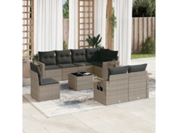 Jogo 9 Peças Sofás P/ Jardin Com Almofadões Vime Pe Cinza Dkd Home Decor