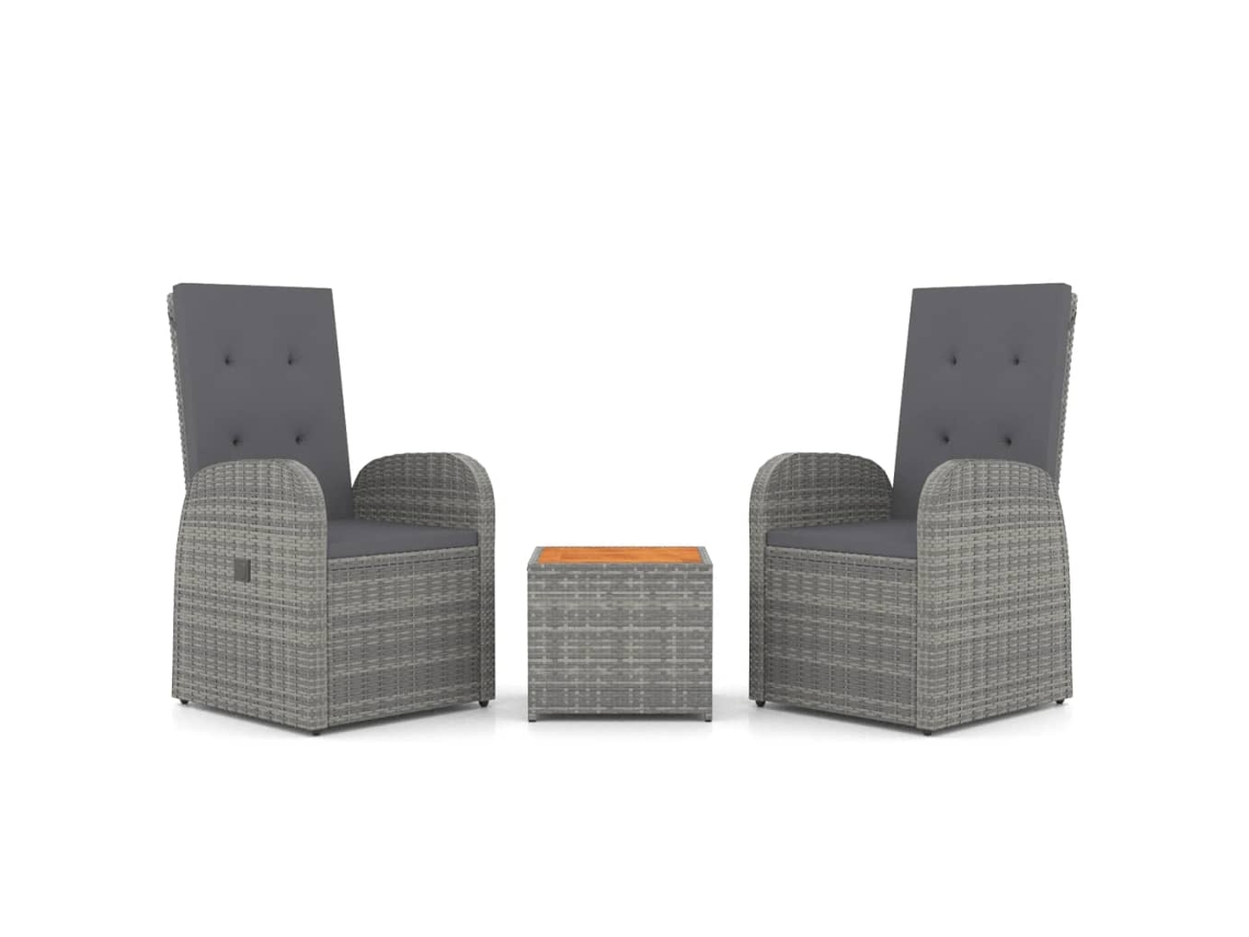 Maison Exclusive - Conjunto Lounge 3 Peças De Jardim Vime Pe/acácia Maciça Cinza