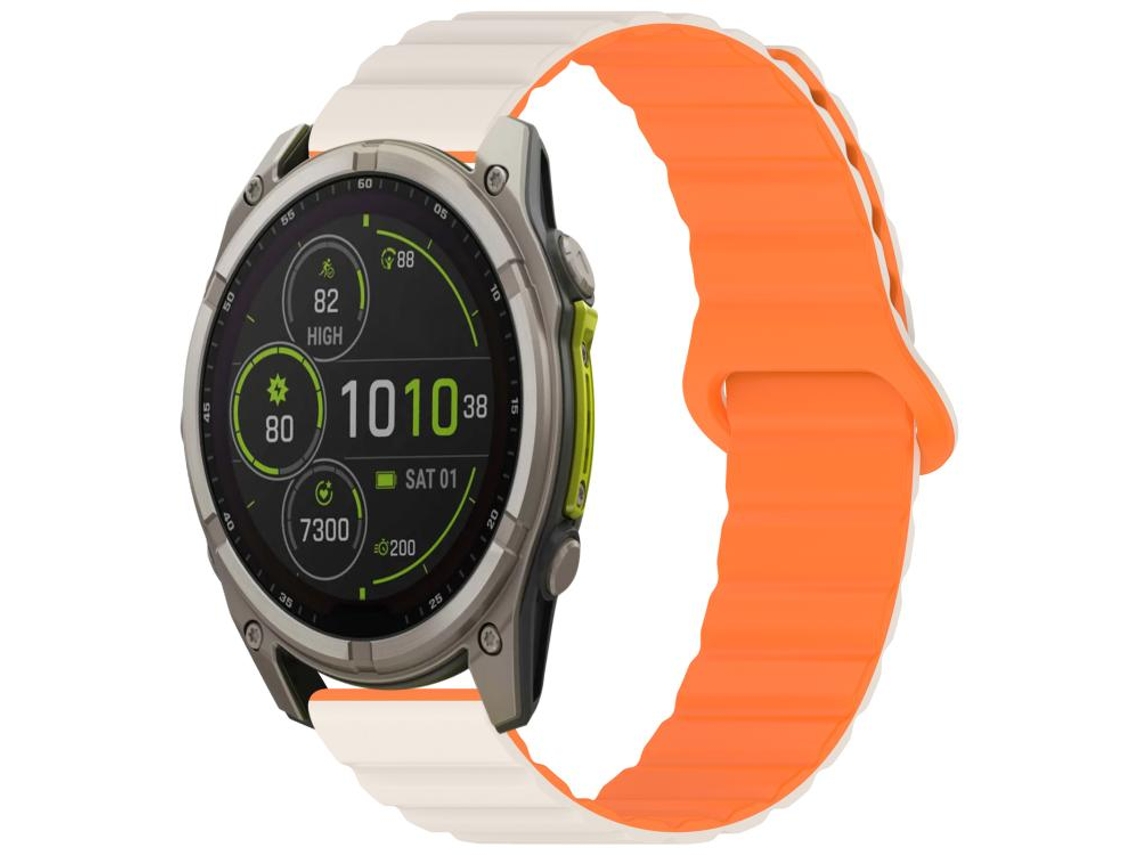 Bracelete Para Garmin Fenix 8 / 7x / 6x / 5x (22mm) - Silicone Magnético Brilhante Laranja Starlight