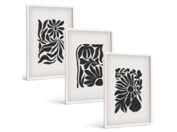 Conjunto De Pinturas Padrões Abstratos De Plantas Espelharte (3 Peças 40x60 Cm)