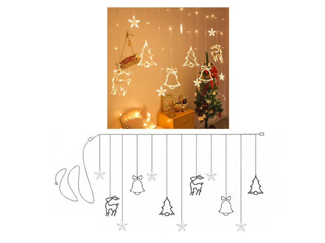 Luzes De Cortina De àrvore De Natal Controle Remoto Branco Quente