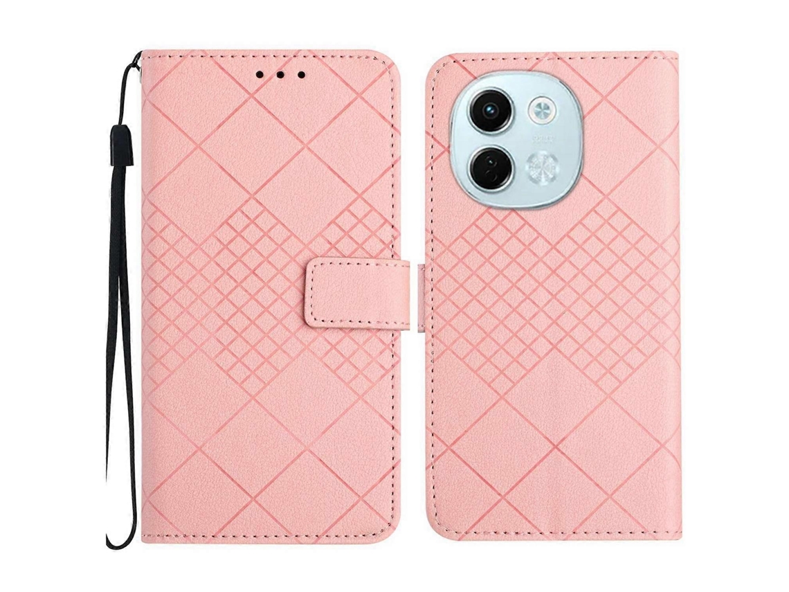 Capa De Couro Com Textura De Grade Rômbica Para Celular
