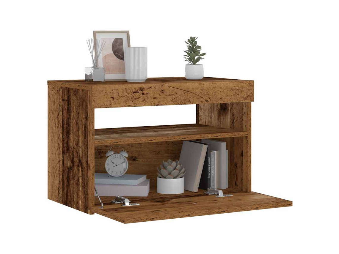 Vidaxl Mesa De Cabeceira Com Led Derivados De Madeira Madeira Velha