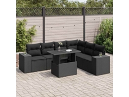 Vidaxl 7 Pcs Conjunto De Sofás P/ Jardim C/ Almofadões Vime Pe Preto