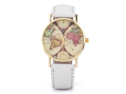 Relógio de Pulso Feminino de Quartzo Analógico com Pulseira de Couro Pu Branco Estilo Elegante