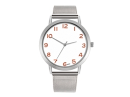 Relógio Analógico de Pulso com Pulseira de Malha Quartzo Estilo Elegante Simples (prata+branco)