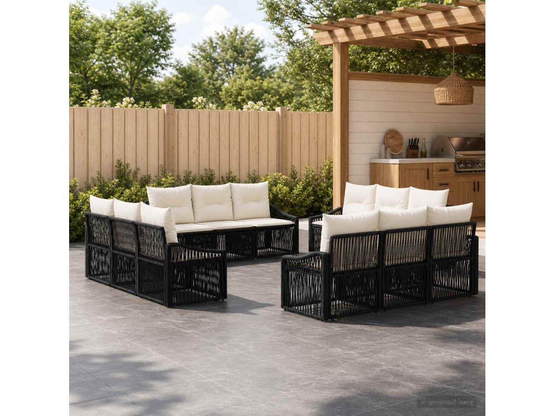 Vidaxl Conjunto De Sofá De Jardim 12 Unid. Preto Vime Pe