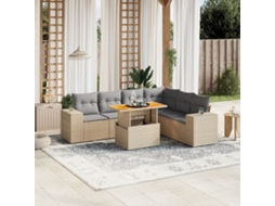 Vidaxl 7 Pcs Conjunto De Sofás P/ Jardim Com Almofadões Vime Pe Bege