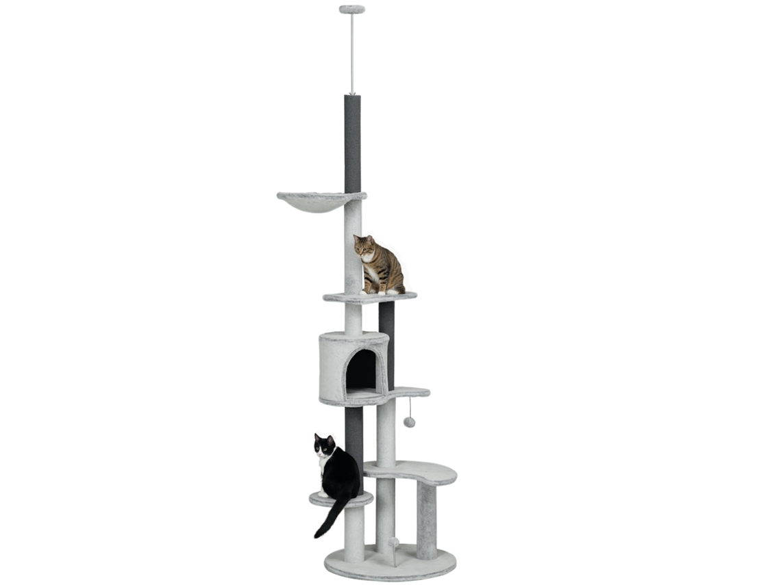 Árvore de Gato com Tensor de Teto, Rede, Casa, Plataformas, Bola de Competição, 225 255cm, Cinza Ge