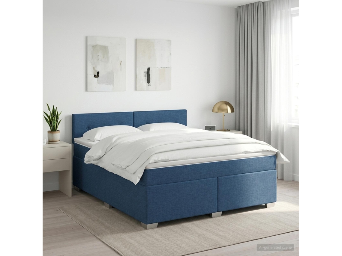 Vidaxl Cama Box Spring Com Colchão Azul 140 X 190 Cm Tecido