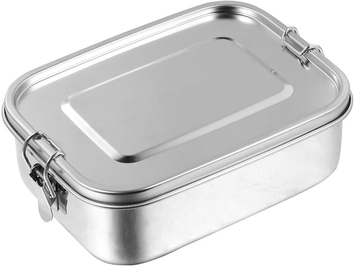 Lancheira Bento Em Aço Inoxidável Para Lanches Escolares, 1, 2l, Prateada