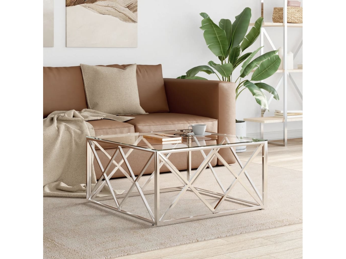 Vidaxl Mesa De Centro 80x80x40 Cm Aço Inoxidável E Vidro