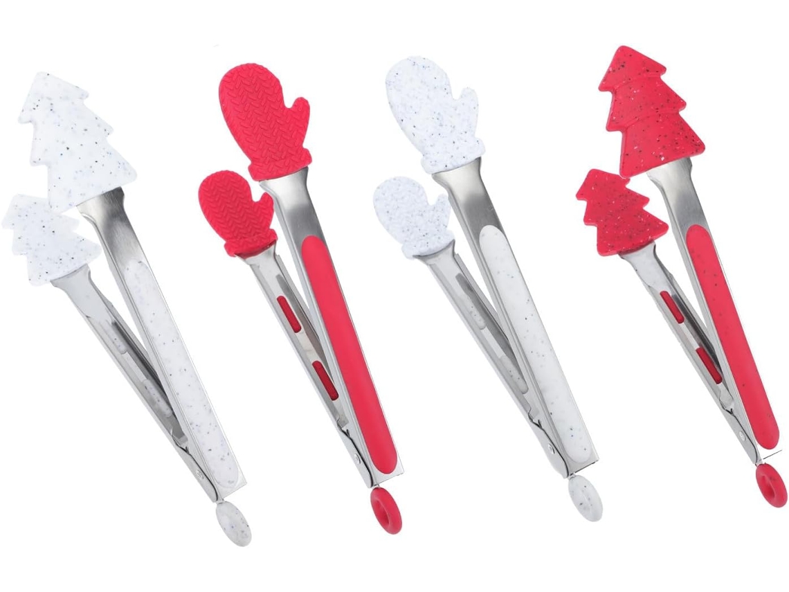 Conjunto Toyvian De 4 Pinças Cozinha Com Tema Natalino Em Silicone E Aço Inoxidável, Antiescaldantes, Para Churrascos E