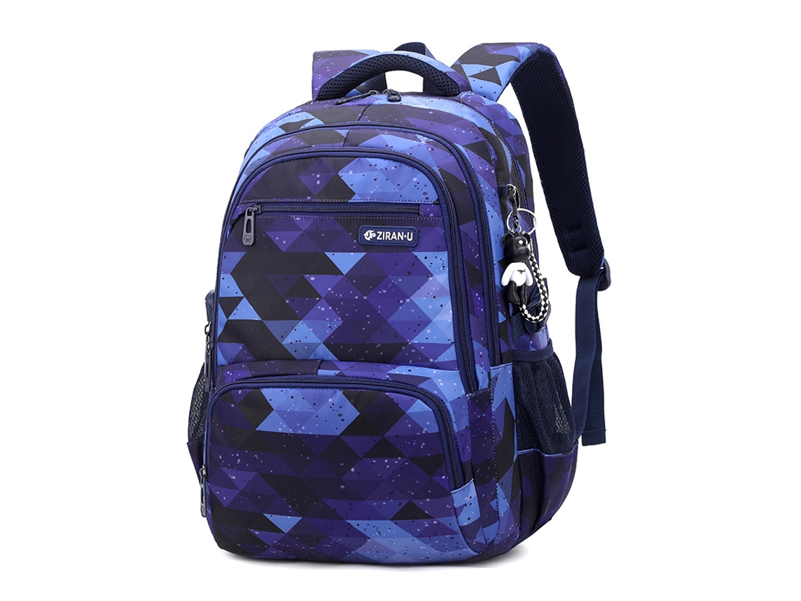 Mochila Grande E Espaçosa Para Estudantes.padrão De Diamante Azul Grande