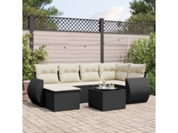 Vidaxl 7 Pcs Conjunto De Sofás P/ Jardim C/ Almofadões Vime Pe Preto