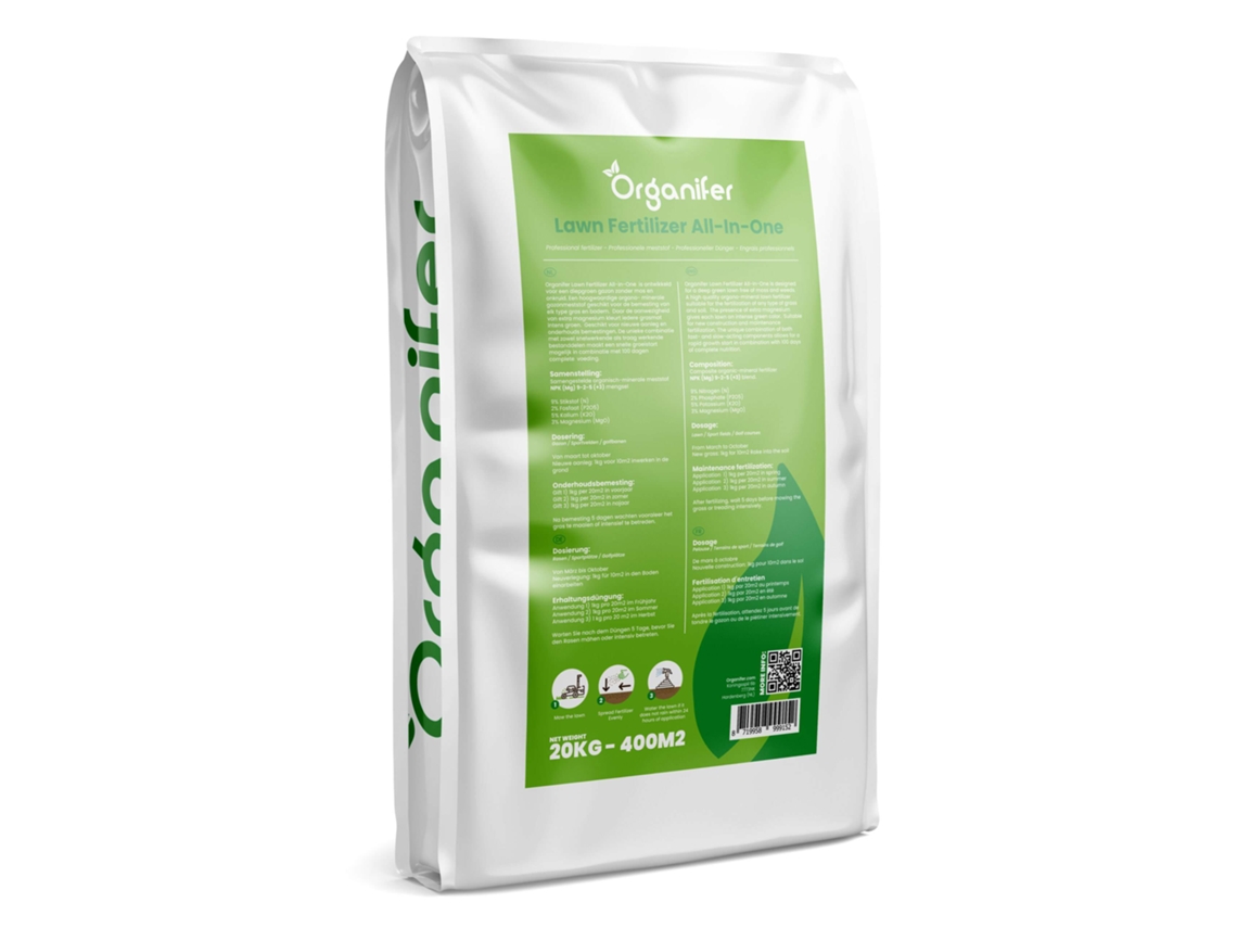 Fertilizante para Relvado All-In-One (20 kg - para 400 m2) - Organifer