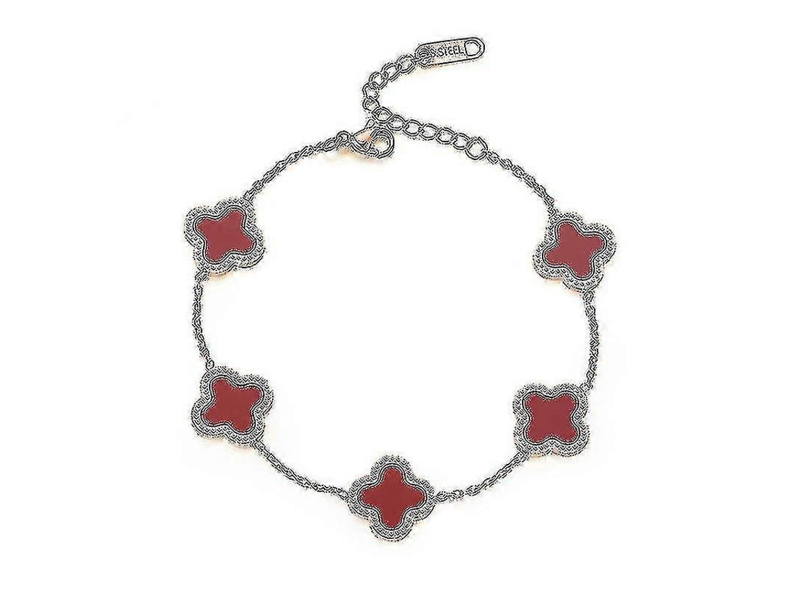 Pulsera Feminina De Aço De Titânio Com Quatrifólio E Cinco Flores De Acrílico