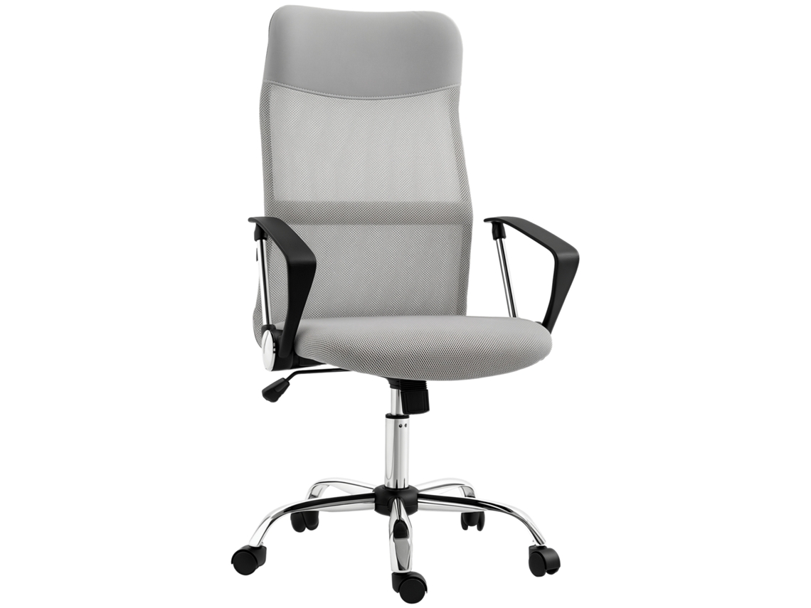Cadeira de Escritório em Tecido Mesh com Apoio de Cabeça Pu e Inclinação, 63x65x109 119 Cm, Cinza ZACHARY