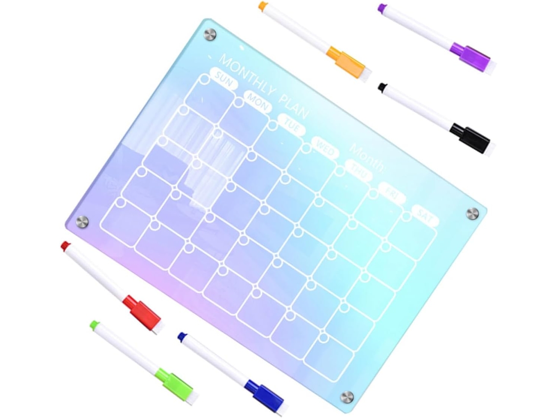 Quadro branco de acrílico, 7 peças, marcadores para escritório, resistente ao desgaste e à quebra, planejador semanal.