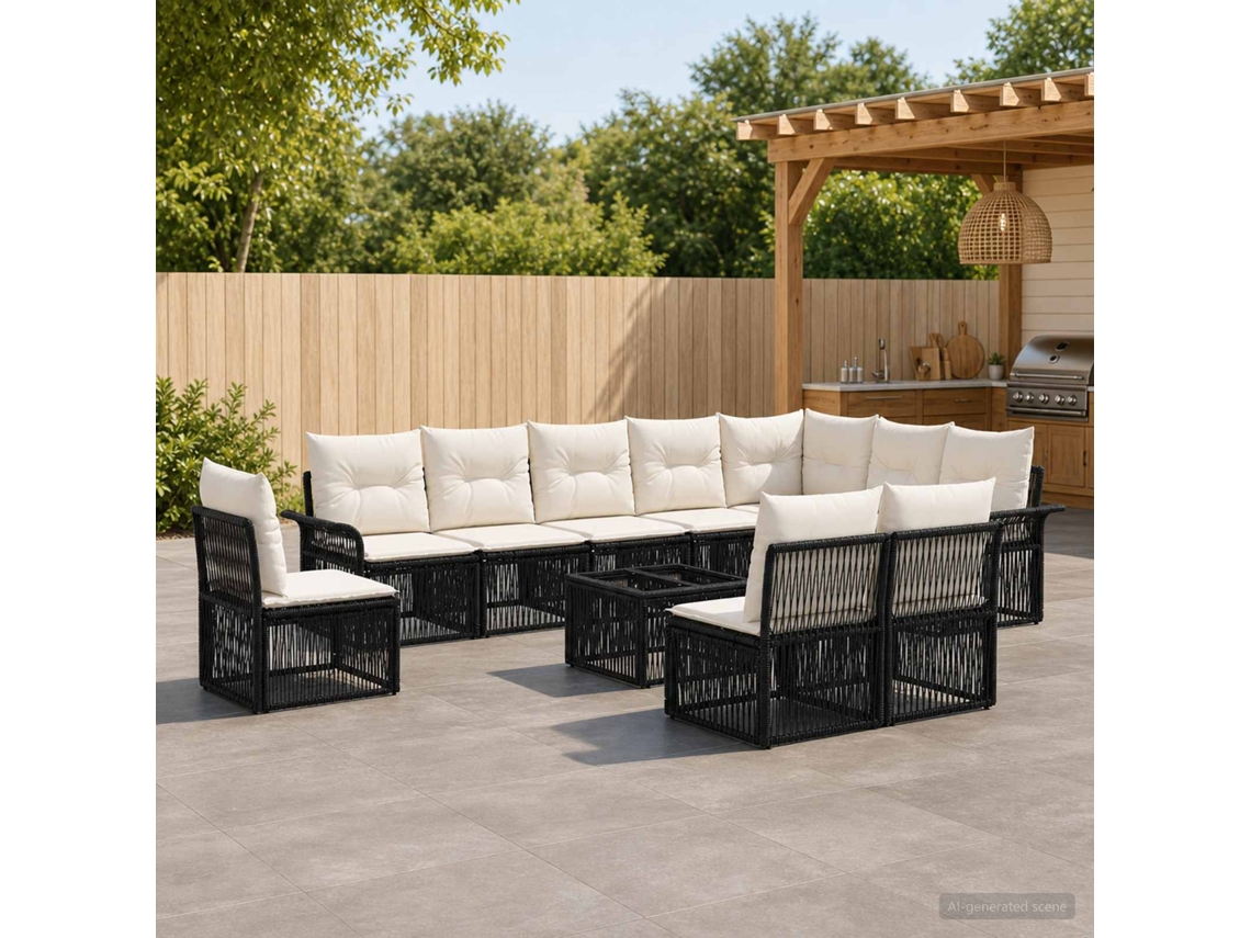 Vidaxl Conjunto De Sofá De Jardim 11 Pcs Preto Vime Pe