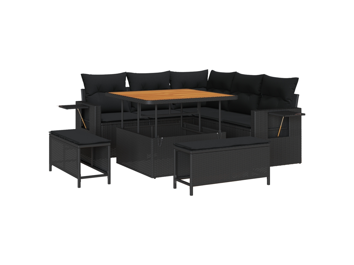 Conjunto 8 Móveis De Jardim Vidaxl Preto Vime Pe (100 X 100 X 71 Cm)