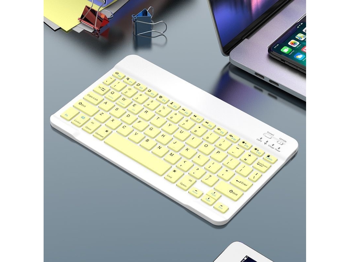 Teclado HEXINYIGJLY Bluetooth Ultra Fino 78 Teclas Silenciosas, Recarregável Usb c, para Ipad Amarelo