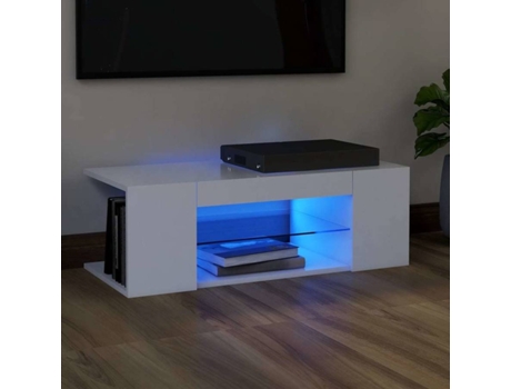 Móvel TV VIDAXL Luz LED 804238 (90 x 39 x 30 cm - Compensado - Branco)