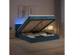 Vidaxl Cama Ottoman Com Colchão E Led Azul Escuro 160 X 200 Cm Veludo