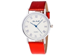 Relógio de pulso feminino em couro PU com strass, modelo Zhoulianfa, vermelho.
