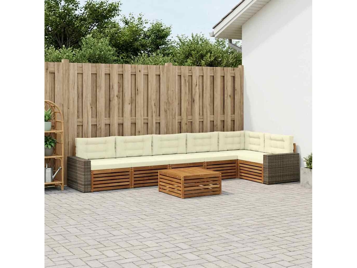 Vidaxl Conjunto De Sofás Para Exterior 7 Pcs Natural E Creme