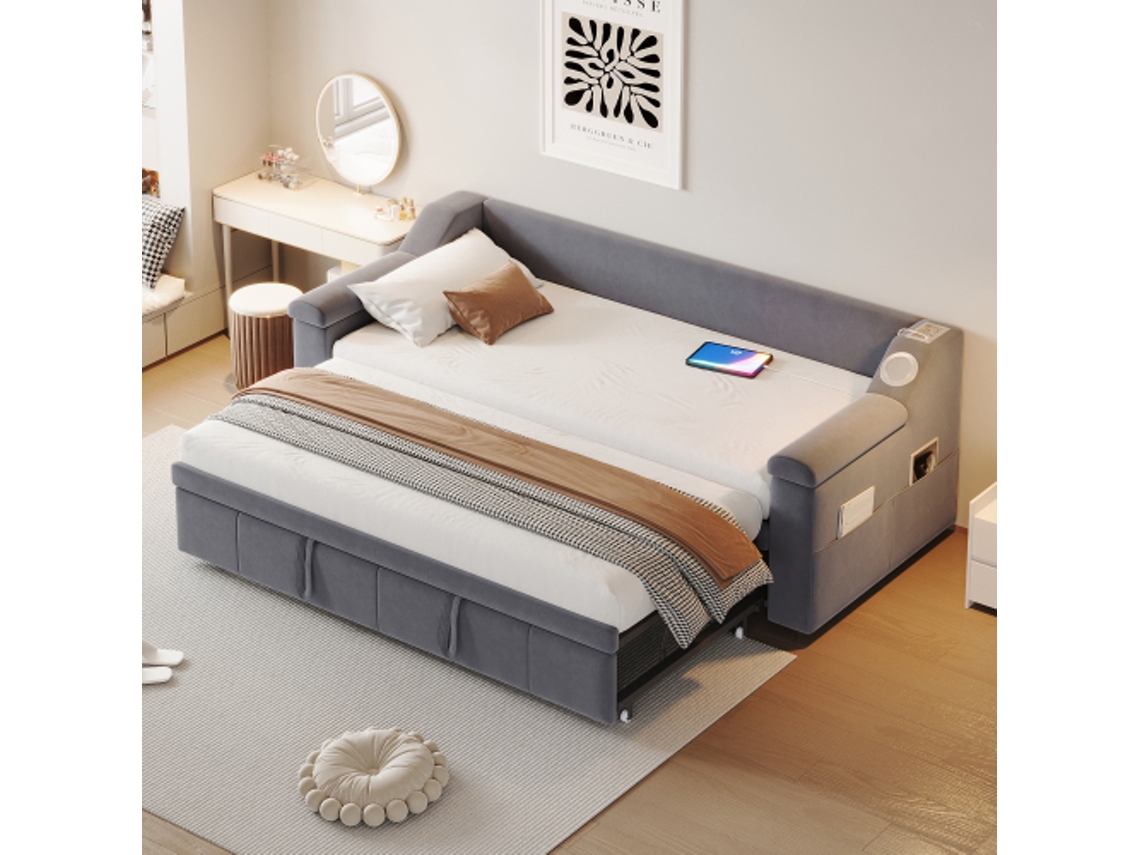 Sofá-cama Estofado, 90/180*190 Cm, Braços Mais Largos E Grossos, Com Sistema Estéreo Bluetooth Inteligente Com Porta De Carregamento Usb, Com Compar